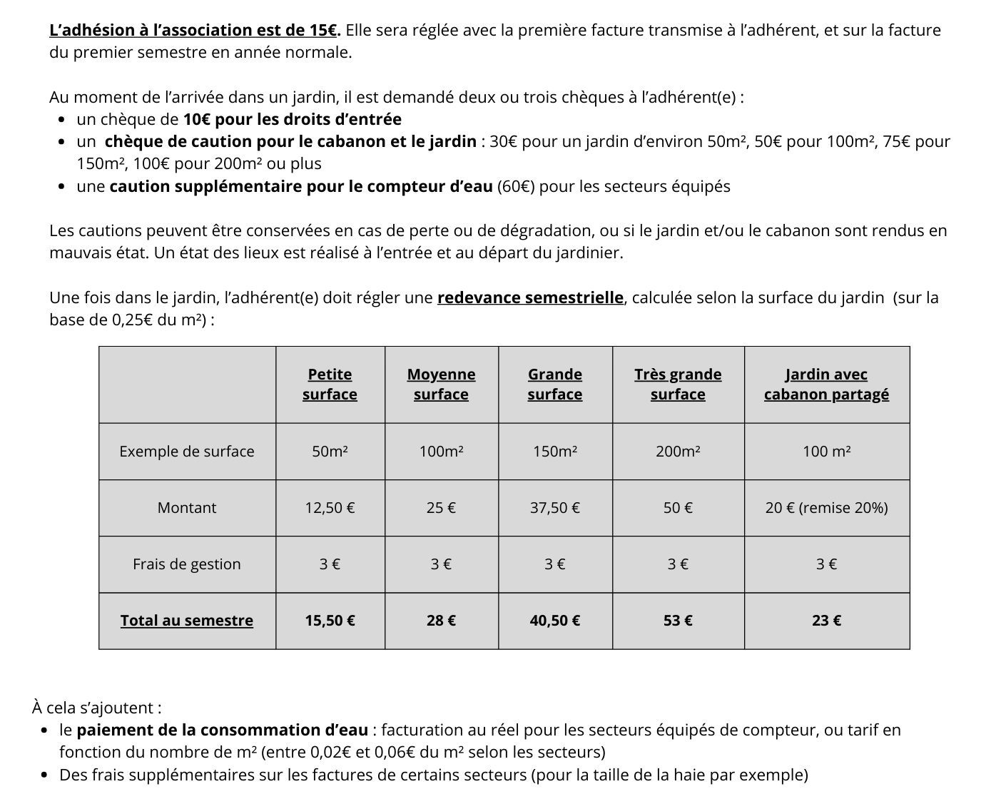 Tarifs